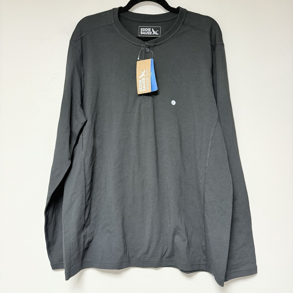 Eddie Bauer Adventurer Henley Mens Large Black NWT SeaWool Long Sleeve Shirt
